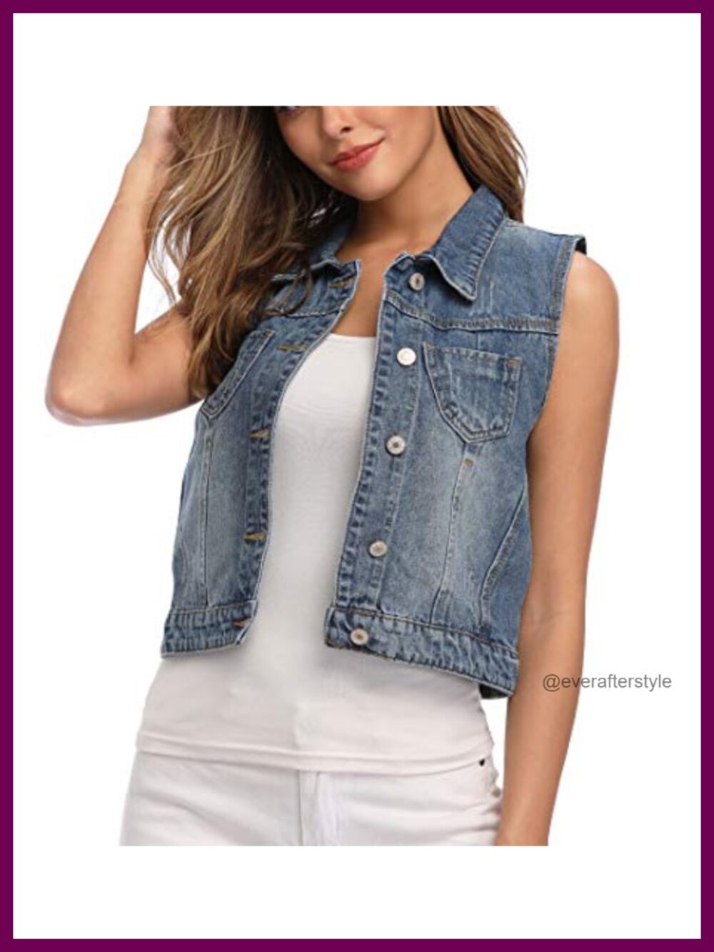 Cropped Denim Vest Sleeveless Jean Jacket Classic Distressed